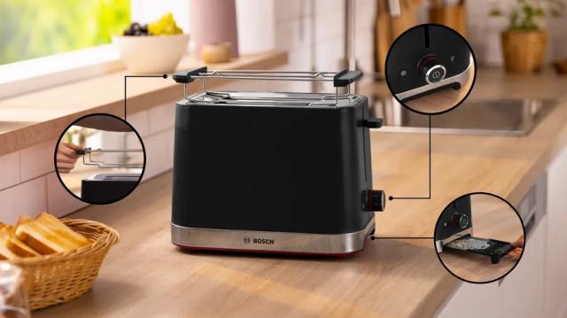 Тостер Bosch TAT4M223, MyMoment Compact toaster, 950 W, Auto power off, Defrost and reheat setting, Removable and foldable bun attachment, High lift, Black