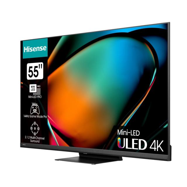 Телевизор Hisense 55" U8KQ, 4K Ultra HD 3840x2160, ULED Pro, FALD, Quantum Dot, 144Hz, IPS, HDR 10+, HLG, Dolby Vision IQ, Dolby Atmos, Smart TV, WiFi 5GHz, WiFi Direct, BT, Anyview Cast, 4xHDMI, 2xUSB, LAN, CI+, DVB-T2/C/S2, Black + Hisense HS312 So