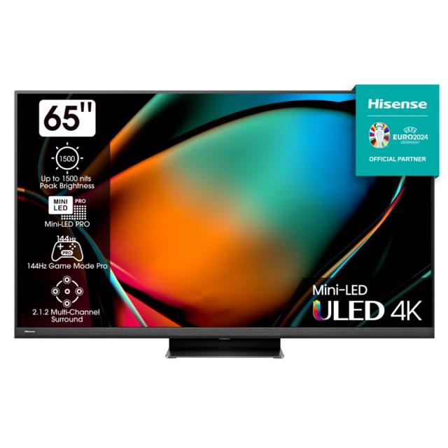 Телевизор Hisense 65" U8KQ, 4K Ultra HD 3840x2160, ULED Pro, FALD, Quantum Dot, 144Hz, IPS, HDR 10+, HLG, Dolby Vision IQ, Dolby Atmos, Smart TV, WiFi 5GHz, WiFi Direct, BT, Anyview Cast, 4xHDMI, 2xUSB, LAN, CI+, DVB-T2/C/S2, Black + Hisense HS312 So
