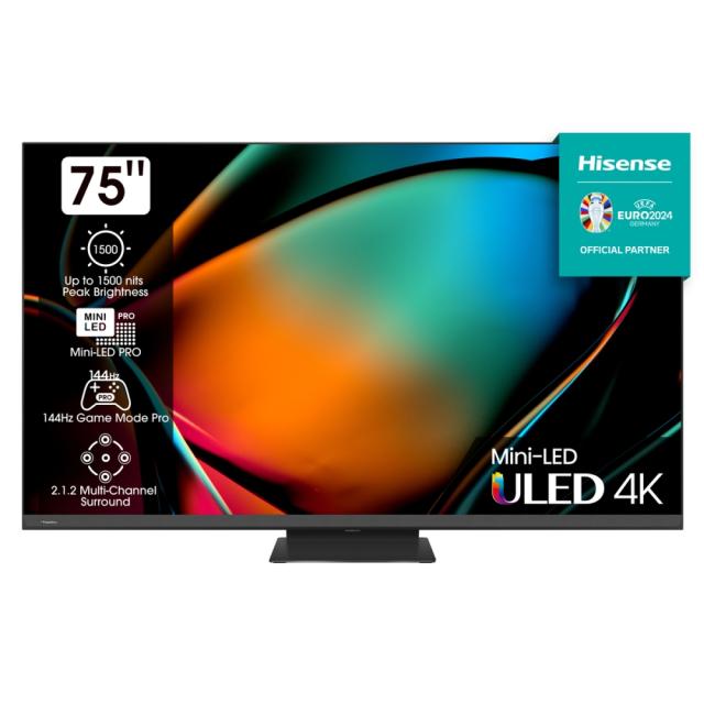 Телевизор Hisense 75" U8KQ, 4K Ultra HD 3840x2160, ULED Pro, FALD, Quantum Dot, 144Hz, IPS, HDR 10+, HLG, Dolby Vision IQ, Dolby Atmos, Smart TV, WiFi 5GHz, WiFi Direct, BT, Anyview Cast, 4xHDMI, 2xUSB, LAN, CI+, DVB-T2/C/S2, Black + Hisense HS312 So