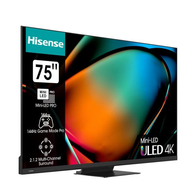Телевизор Hisense 75" U8KQ, 4K Ultra HD 3840x2160, ULED Pro, FALD, Quantum Dot, 144Hz, IPS, HDR 10+, HLG, Dolby Vision IQ, Dolby Atmos, Smart TV, WiFi 5GHz, WiFi Direct, BT, Anyview Cast, 4xHDMI, 2xUSB, LAN, CI+, DVB-T2/C/S2, Black + Hisense HS312 So