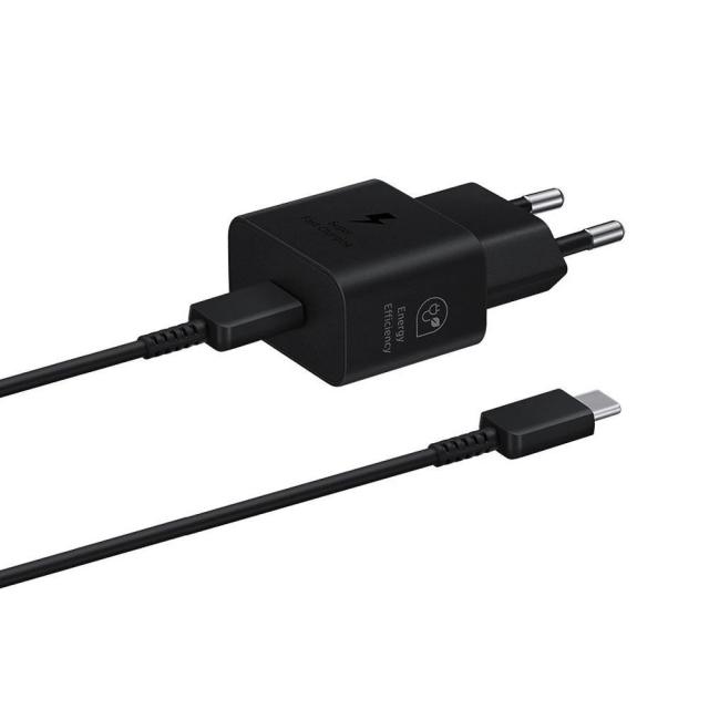 Зарядно устройство SAMSUNG 25W, USB-C, с кабел, Black