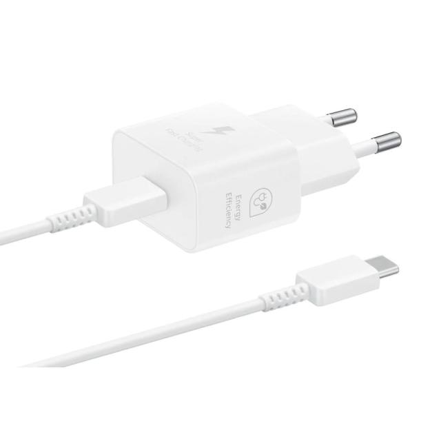 Зарядно устройство SAMSUNG 25W, USB-C, с кабел, White