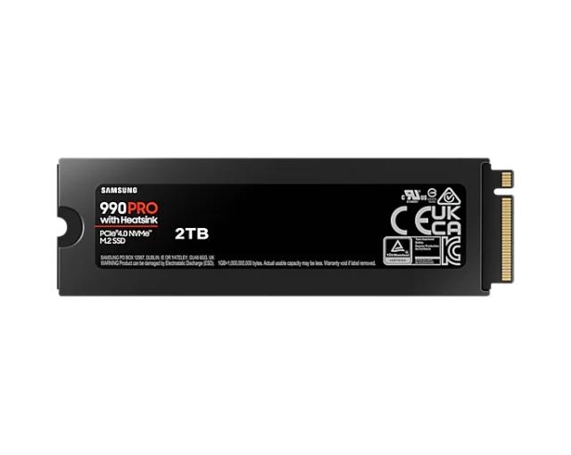 Твърд диск Samsung SSD 990 PRO 2TB Heatsink PCIe 4.0 NVMe 2.0 M.2 V-NAND 3-bit MLC, 256-bit Encryption, Read 7450 MB/s Write 6900 MB/s