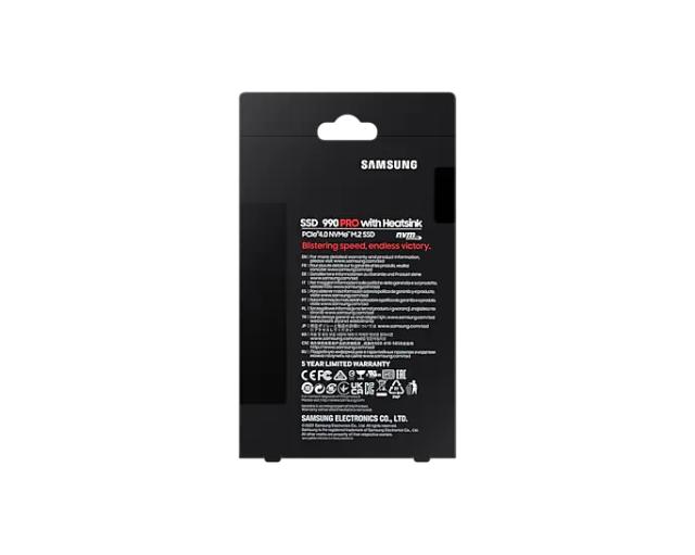 Твърд диск Samsung SSD 990 PRO 2TB Heatsink PCIe 4.0 NVMe 2.0 M.2 V-NAND 3-bit MLC, 256-bit Encryption, Read 7450 MB/s Write 6900 MB/s