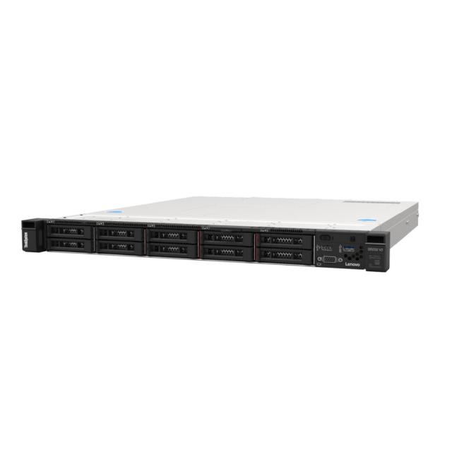 Сървър Lenovo ThinkSystem SR250 V2, Xeon E-2378 (8C 2.6GHz 16MB Cache/65W), 1x16GB, O/B, 2.5" HS (8), 5350-8i, 2x HS 450W, XCC Enterprise, Rails