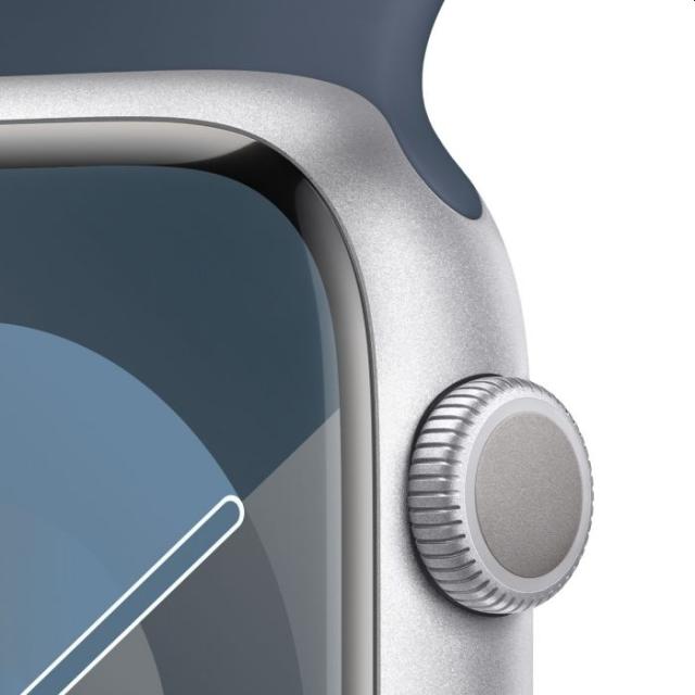 Часовник Apple Watch Series 9 GPS + Cellular 45mm Silver Stainless Steel Case with Storm Blue Sport Band - S/M