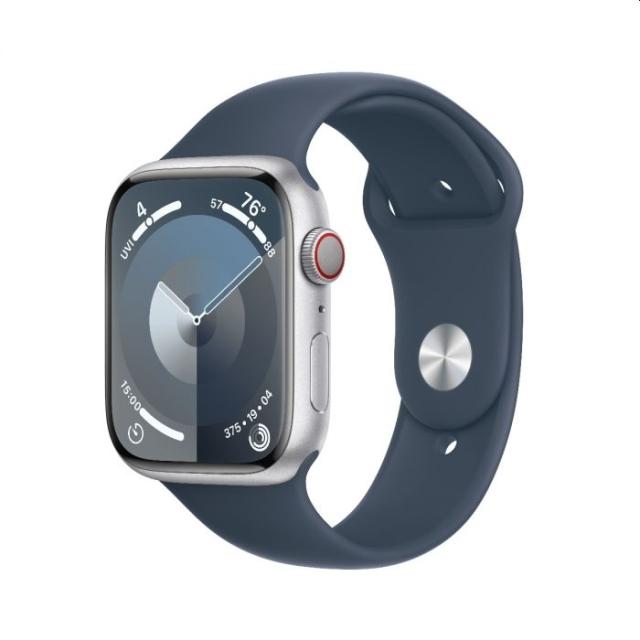 Часовник Apple Watch Series 9 GPS + Cellular 45mm Silver Stainless Steel Case with Storm Blue Sport Band - M/L