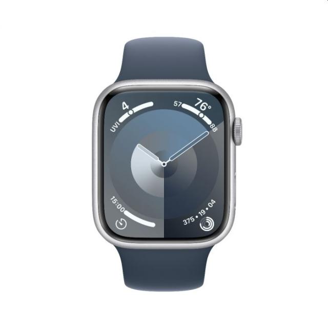Часовник Apple Watch Series 9 GPS + Cellular 45mm Silver Stainless Steel Case with Storm Blue Sport Band - M/L