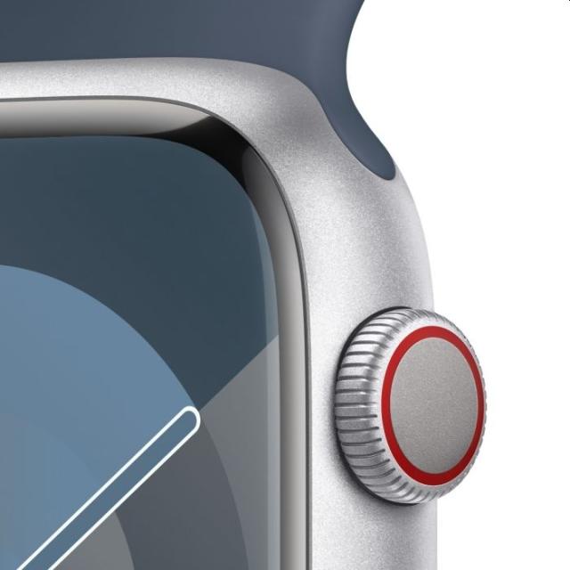 Часовник Apple Watch Series 9 GPS + Cellular 45mm Silver Stainless Steel Case with Storm Blue Sport Band - M/L
