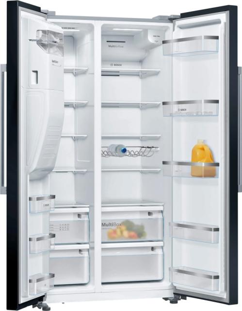 Хладилник Bosch KAD93ABEP SER6 American SbS refrigerator, NoFrost, E, 178.7/90.8/70.7cm, 562l(371+191), 42dB, Auto dispenser and IceMaker, water connect., inv.comp., black