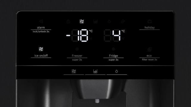 Хладилник Bosch KAD93ABEP SER6 American SbS refrigerator, NoFrost, E, 178.7/90.8/70.7cm, 562l(371+191), 42dB, Auto dispenser and IceMaker, water connect., inv.comp., black