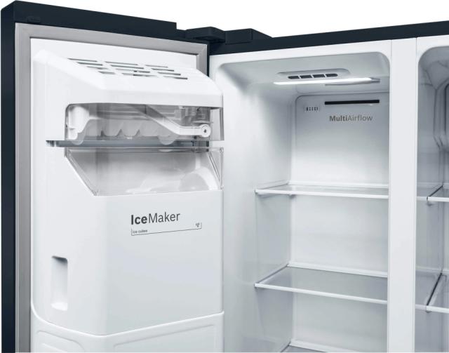 Хладилник Bosch KAD93ABEP SER6 American SbS refrigerator, NoFrost, E, 178.7/90.8/70.7cm, 562l(371+191), 42dB, Auto dispenser and IceMaker, water connect., inv.comp., black