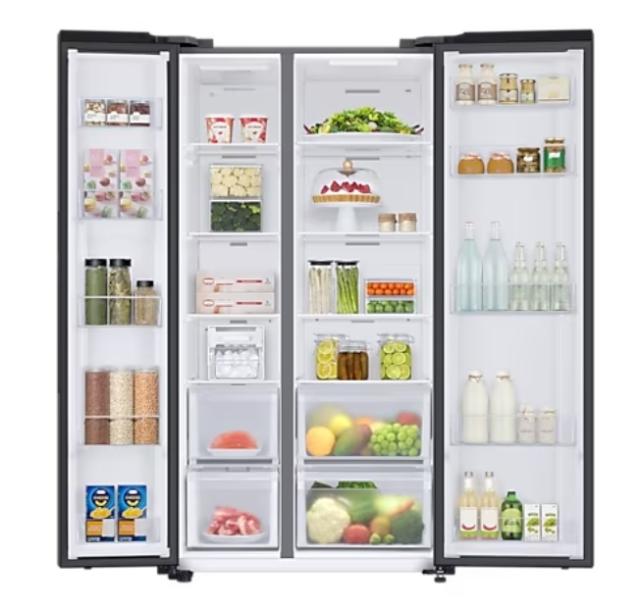 Хладилник Samsung RS66A8101B1/EF, Side by Side Refrigerator with SpaceMax technology, Twin Cooling Plus, Smart Conversion, No Frost, 652 I (409/243), 36 dBA, DIT, Energy Efficiency E, H 178 cm, Black