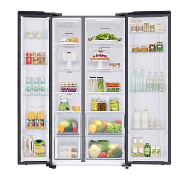 Хладилник Samsung RS66A8101B1/EF, Side by Side Refrigerator with SpaceMax technology, Twin Cooling Plus, Smart Conversion, No Frost, 652 I (409/243), 36 dBA, DIT, Energy Efficiency E, H 178 cm, Black