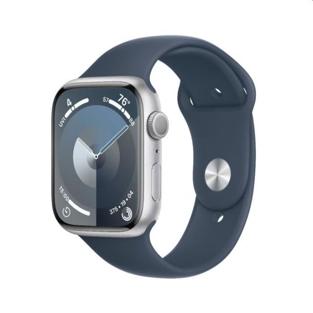Часовник Apple Watch Series 9 GPS 45mm Silver Aluminium Case with Storm Blue Sport Band - S/M