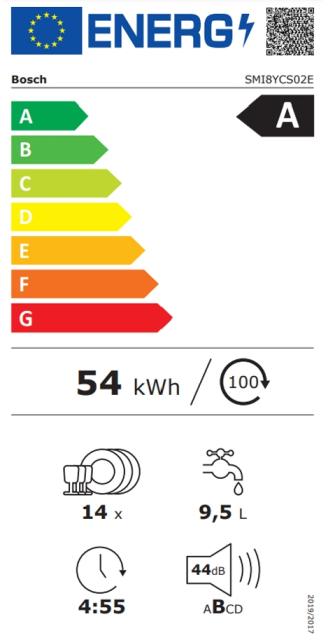 Съдомиялна Bosch SMI8YCS02E SER8 Intelligent dishwasher integrated, A, Zeolith, EcoDrying, 9,5l, 14ps, 8p/6o, 44dB(B), Night Program 43dB, 3rd drawer, Extra Clean Zone, 2 TFT display, PerfectDry, HC, interior light