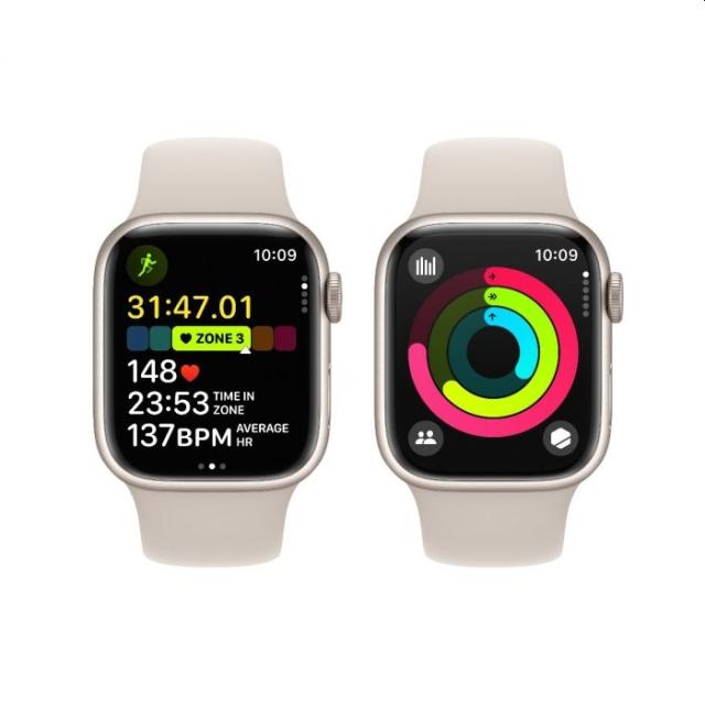 Часовник Apple Watch Series 9 GPS + Cellular 41mm Starlight Aluminium Case with Starlight Sport Band - S/M
