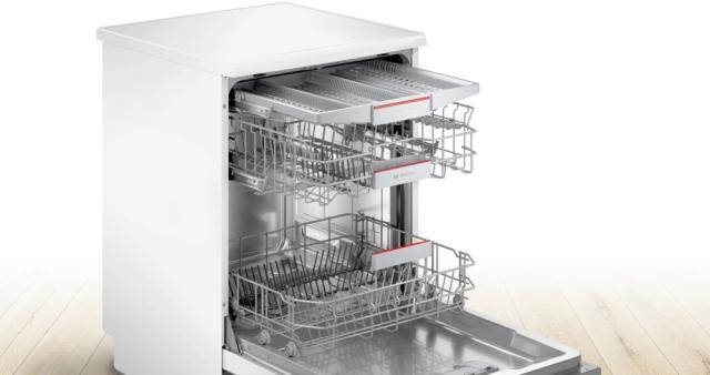 Съдомиялна Bosch SMS4EMW06E SER4 Free-standing dishwasher, B, EcoDrying, 9,0l, 14ps, 6p/5o, 42dB(B), Silence 41dB, 3rd drawer, Rackmatic, white, HC