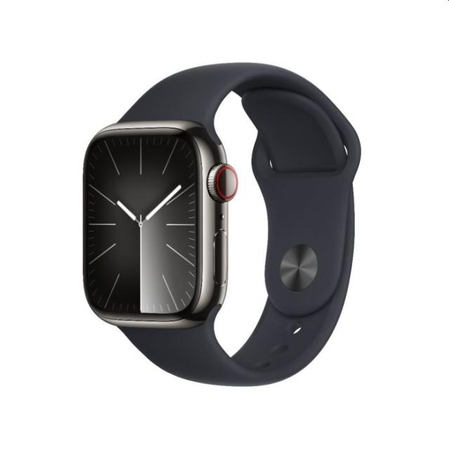Часовник Apple Watch Series 9 GPS + Cellular 41mm Graphite Stainless Steel Case with Midnight Sport Band - S/M