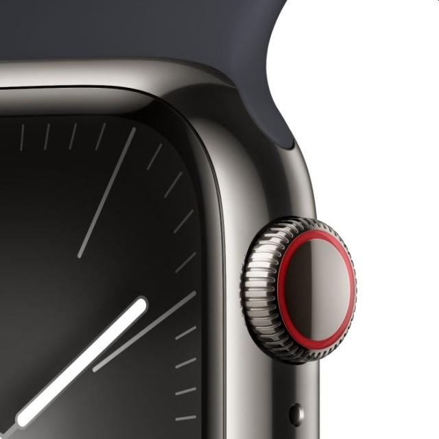 Часовник Apple Watch Series 9 GPS + Cellular 41mm Graphite Stainless Steel Case with Midnight Sport Band - S/M