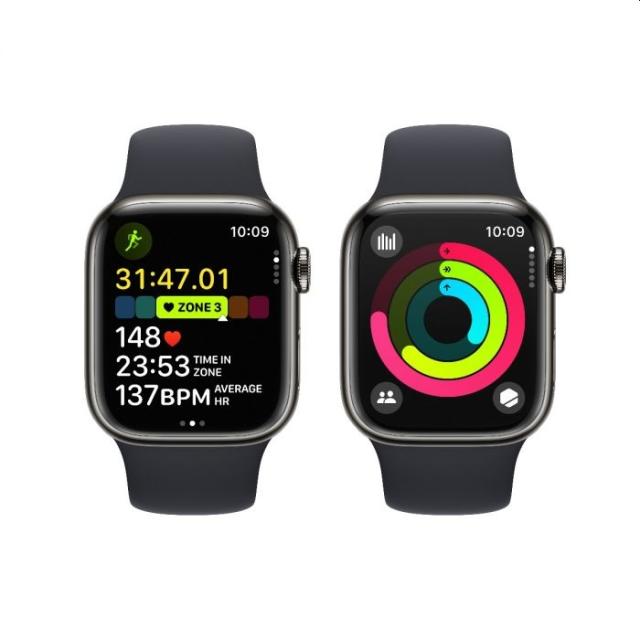 Часовник Apple Watch Series 9 GPS + Cellular 41mm Graphite Stainless Steel Case with Midnight Sport Band - S/M