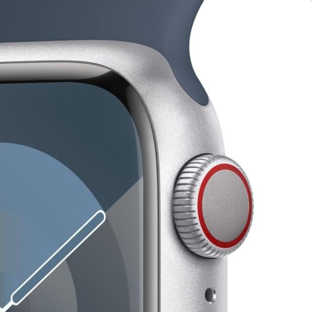 Часовник Apple Watch Series 9 GPS + Cellular 41mm Silver Stainless Steel Case with Storm Blue Sport Band - S/M
