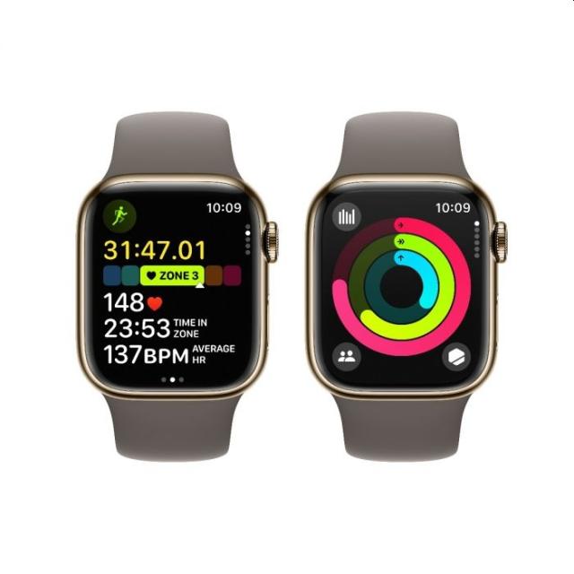Часовник Apple Watch Series 9 GPS + Cellular 41mm Gold Stainless Steel Case with Clay Sport Band - M/L
