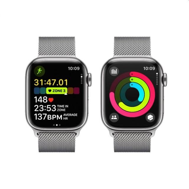 Часовник Apple Watch Series 9 GPS + Cellular 41mm Silver Stainless Steel Case with Silver Milanese Loop