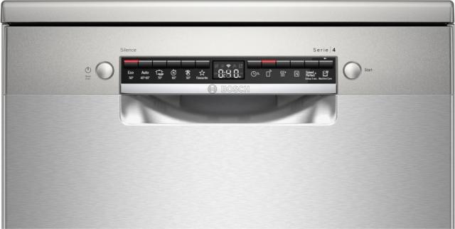 Съдомиялна Bosch SMS4HVI45E SER4 Free-standing dishwasher, E, Polinox, 7,5l, 13ps, 6p/5o, 46dB(C), Silence 44dB, 3rd drawer, Rackmatic, inox, Eco 250 min, HC