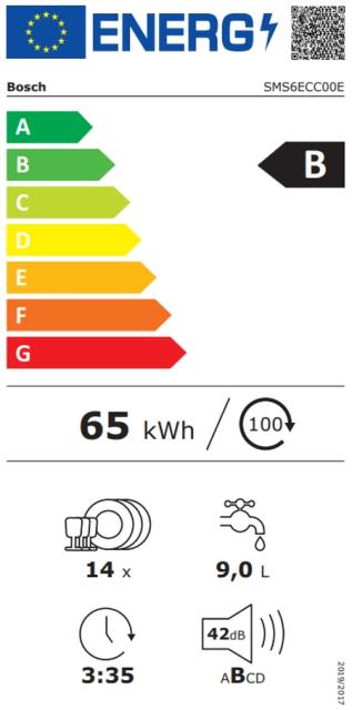 Съдомиялна Bosch SMS6ECC00E SER6 Free-standing dishwasher, B, EcoDrying, 9,0l, 14ps, 8p/5o, 42dB(B), Silence 41dB, 3rd drawer, Extra Clean Zone, black inox, HC