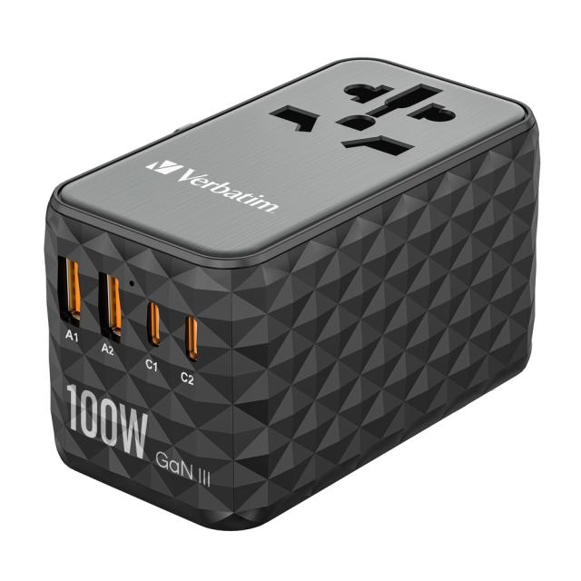 Адаптер Verbatim UTA-06 GaN III Universal Travel Adapter with 2 x USB-C PD 100W & QC 4+ / 2 x USB-A QC 3.0