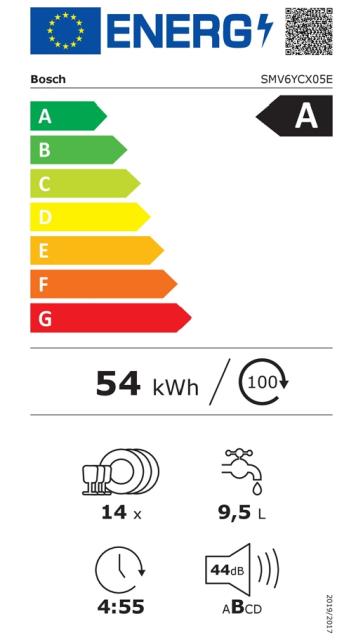 Съдомиялна Bosch SMV6YCX05E SER6 Intelligent dishwasher fully integrated, A, Zeolith, EcoDrying, 9,5l, 14ps, 8p/5o, 44dB(B), Silence 43dB, 3rd basket, Extra Clean Zone, TimeLight, display, HC, interior light