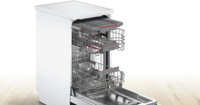 Съдомиялна Bosch SPS4EMW24E SER4 Free-standing dishwasher 45cm, C, EcoDrying, 8,9l, 10ps, 6p/5o, 44dB(B), Silence 42dB, 3rd drawer, Rackmatic, white, HC