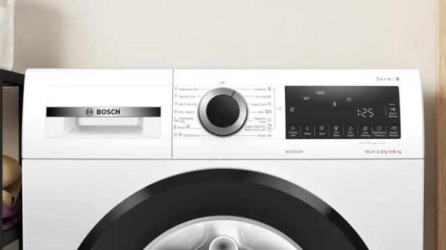 Пералня със сушилня Bosch WNG24400BY SER6 Washer-dryer 9/6kg, E/A, 1400rpm, 48/70/60dB(A), waveDrum 65l, W/W+D 49/79l 3:45/8:20h, Iron Assist, , waveDrum 65l, AntiStain, HygieneCare, black-blackgrey door