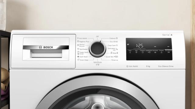 Пералня Bosch WAN24266BY SER4 Washing machine 8kg, A, 1200rpm, 51/72dB(A), Iron Assist, waveDrum 65l, 7 options, Rinse Plus, silver-blackgrey door
