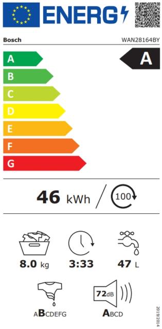 Пералня Bosch WAN28164BY SER4 Washing machine 8kg, A, 1400rpm, 51/72dB(A), Iron Assist, waveDrum 65l, 6 options, Sportswear, silver-blackgrey door