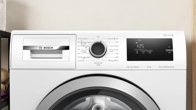 Пералня Bosch WAN28060BY SER4 Washing machine 8kg, A, 1400rpm, 51/72dB(A), Iron Assist, waveDrum 65l, 4 options, Quick 15'/30', silver-blackgrey door