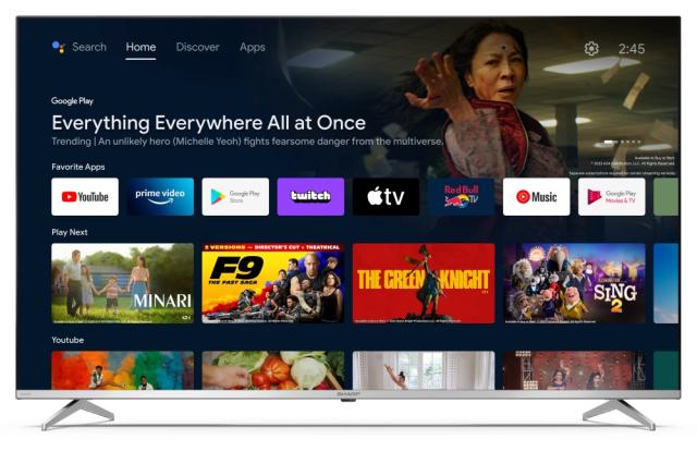 Телевизор Sharp 55FP1EA, 55" LED  Android TV, 4K Ultra HD QLED 3840x2160 Frameless, DVB-T/T2/C/S/S2, Active Motion 800, 2x10W (6 ohm), HDR10, Dolby Digital, Dolby Vision, DTS:X, Google Assistant, Chromecast Built-in, HDMI 2.1 eARC, Micro SD card slot