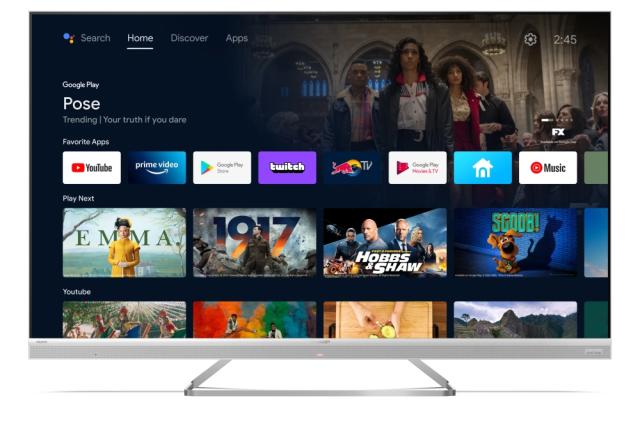 Телевизор Sharp 55EQ4EA, 55" LED  Android TV, 4K Ultra HD QLED 3840x2160 Frameless, AQUOS Aluminium body, DVB-T/T2/C/S/S2, Active Motion 1000, Google Assistant, HDMI 2.1 eARC, SD card reader, Mini Composite/CVBS + Audio input, USB, Wi-Fi, Bluetooth, 