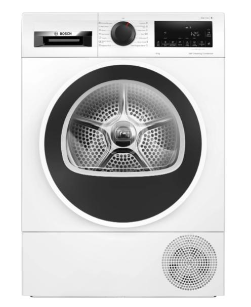 Сушилня Bosch WQG245D4BY SER6 Tumble dryer with heat pump 9kg A+++ 61dB, SelfCleaning condenser, drain set, interior light, Reverse tumble action, white-blackgrey door