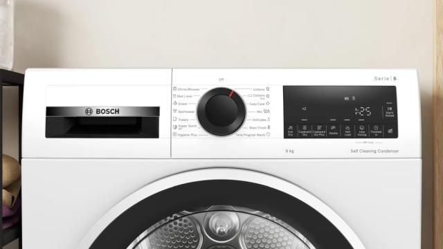 Сушилня Bosch WQG245D4BY SER6 Tumble dryer with heat pump 9kg A+++ 61dB, SelfCleaning condenser, drain set, interior light, Reverse tumble action, white-blackgrey door