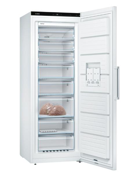 Фризер Bosch GSN58AWEV SER6 FS upright freezer, NoFrost, D, 191/70/65cm, 366l, 39dB(C), IC, 5 drawers (1 BigBox), 3 shelfs, handle, white