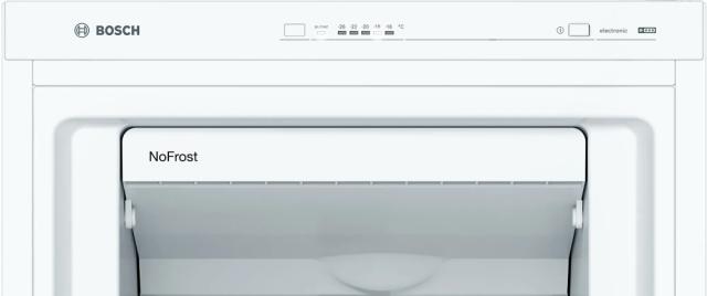 Фризер Bosch GSN33VWEP SER4 FS upright freezer, NoFrost, E, 176/60/65cm, 225l, 39dB(C), IC, 4 drawers (1 BigBox), 3 shelfs, handle, white