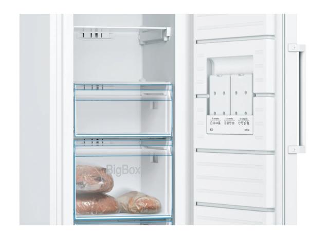 Фризер Bosch GSN33VWEP SER4 FS upright freezer, NoFrost, E, 176/60/65cm, 225l, 39dB(C), IC, 4 drawers (1 BigBox), 3 shelfs, handle, white