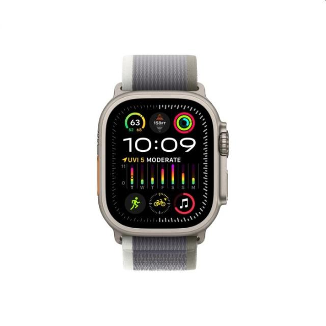 Часовник Apple Watch Ultra 2 GPS + Cellular, 49mm Titanium Case with Green/Grey Trail Loop - M/L