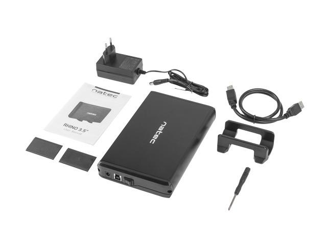 Кутия за твърд диск Natec EXTERNAL HDD/SSD ENCLOSURE RHINO SATA 3.5" USB 2.0 ALUMINUM Black