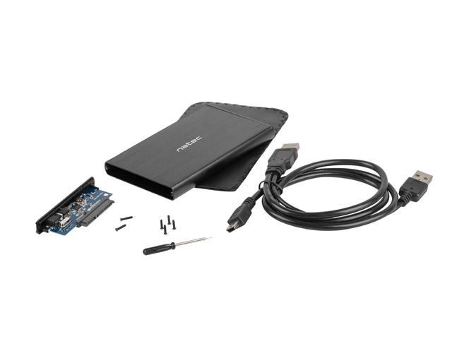 Кутия за твърд диск Natec EXTERNAL HDD/SSD ENCLOSURE RHINO SATA 2.5" USB 2.0 ALUMINUM Slim Black