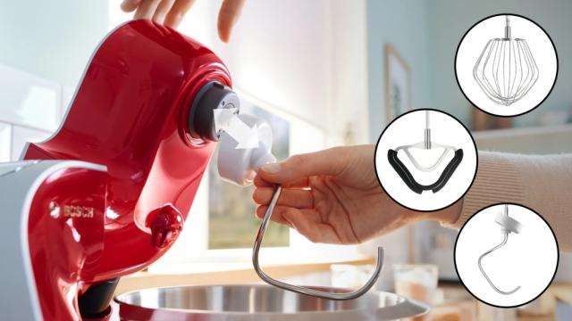 Кухненски робот Bosch MUM5X720, Kitchen Machine with scale, MUM5, 1000 W, 3D PlanetaryMixing, Stainless steel mixing bowl, additional accessories included, Red, Silver