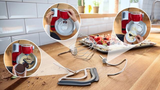 Кухненски робот Bosch MUM5X720, Kitchen Machine with scale, MUM5, 1000 W, 3D PlanetaryMixing, Stainless steel mixing bowl, additional accessories included, Red, Silver